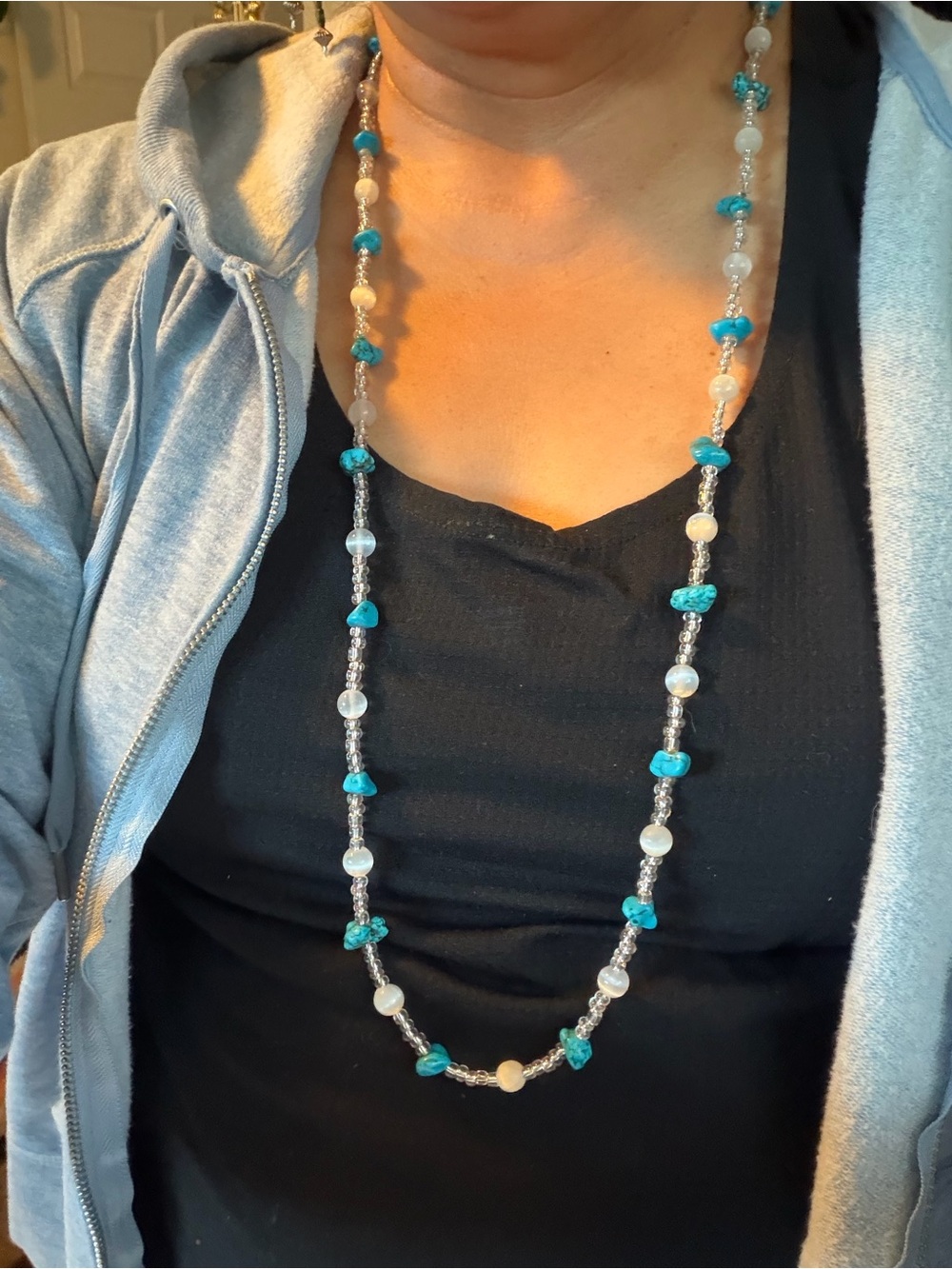 Handmade Turquoise & Pearl Bead Necklace - Women Jewelry
